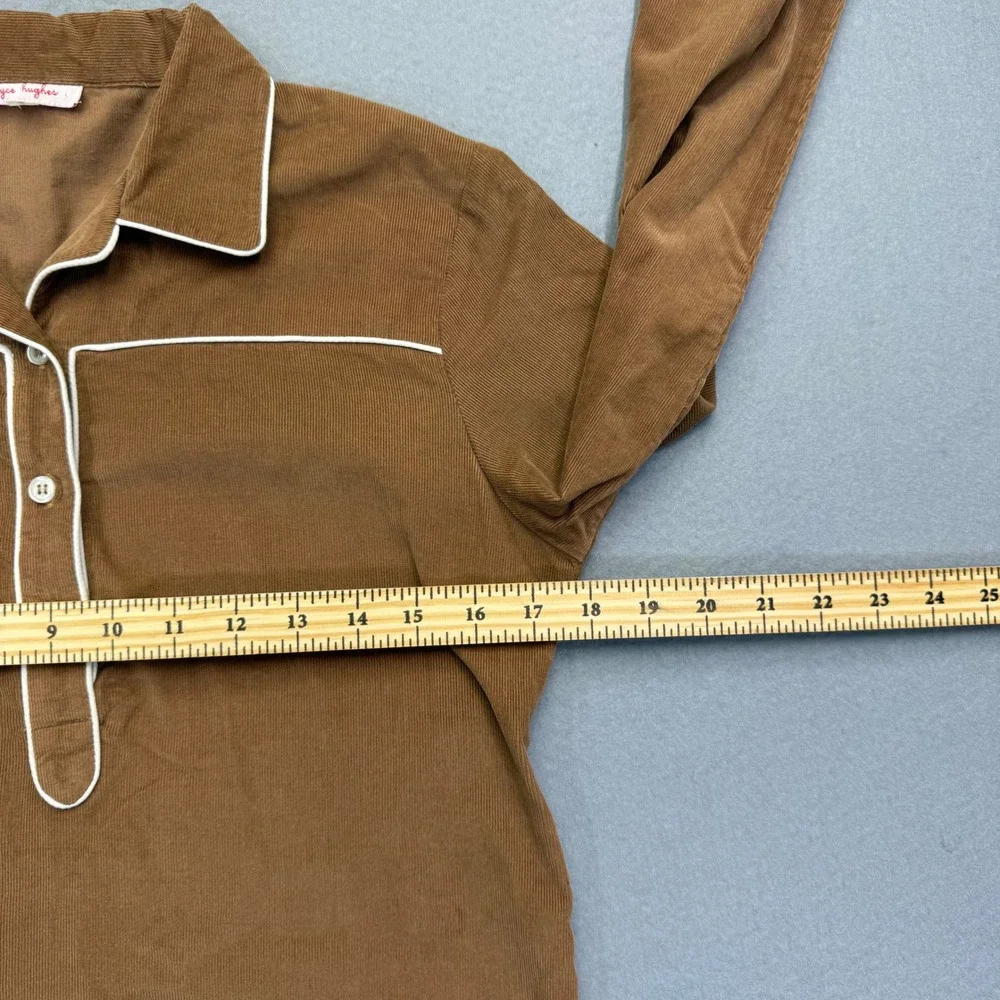 Kayce Hughes Womens Brown Corduroy Shift Dress Size 4 Long Sleeve White‎ Piping